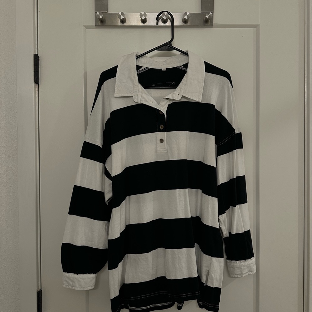 Black and White Striped Long Sleeve Shirt